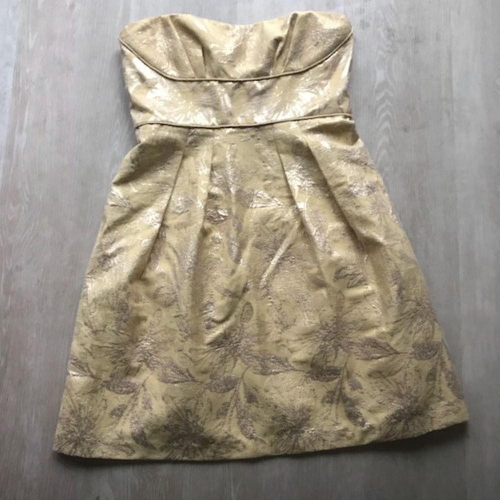 BCBG Yellow/Metallic Jacquard SZ 6 Cocktail Dress